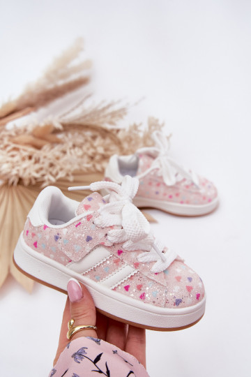 Shiny Girls Sports Shoes With Hearts Pink Tessina