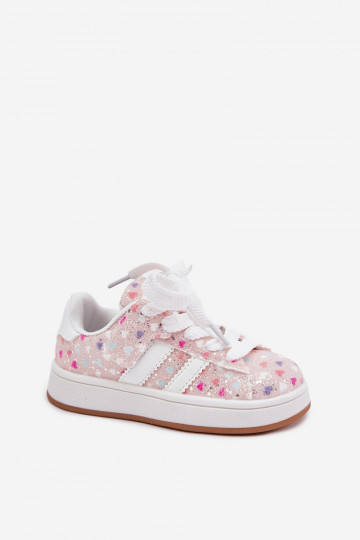 Shiny Girls Sports Shoes With Hearts Pink Tessina 2