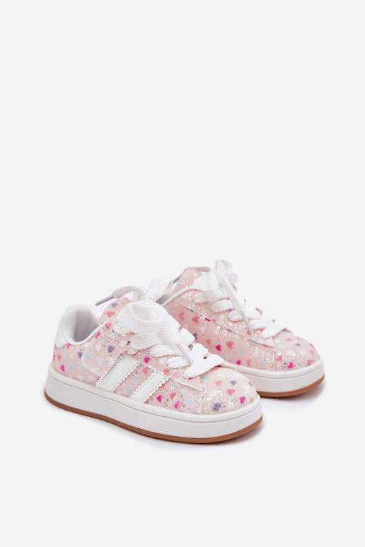Shiny Girls Sports Shoes With Hearts Pink Tessina