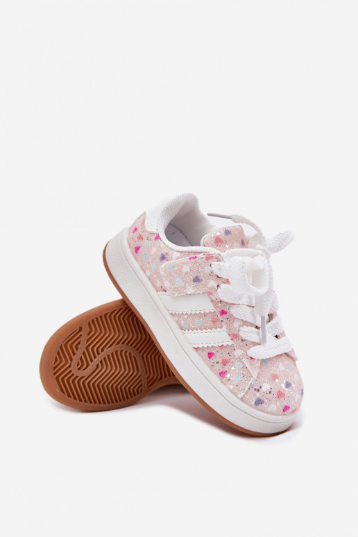 Shiny Girls Sports Shoes With Hearts Pink Tessina