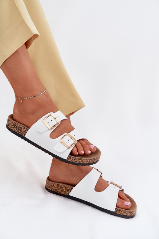 Women's sandals with buckles made of eco leather white Iskira