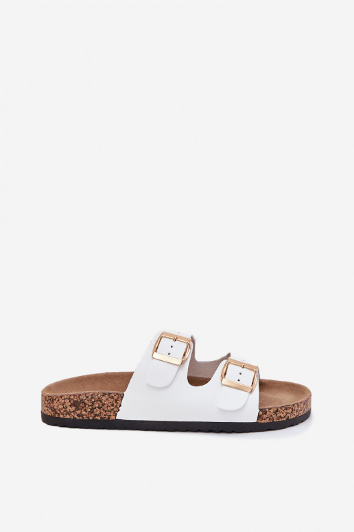 Women's sandals with buckles made of eco leather white Iskira