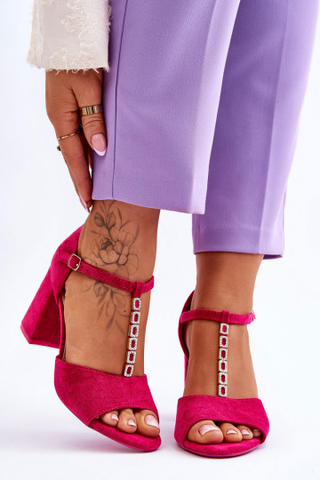 Suede High Heel Sandals With Cubic Zirconia Fuchsia Aniya