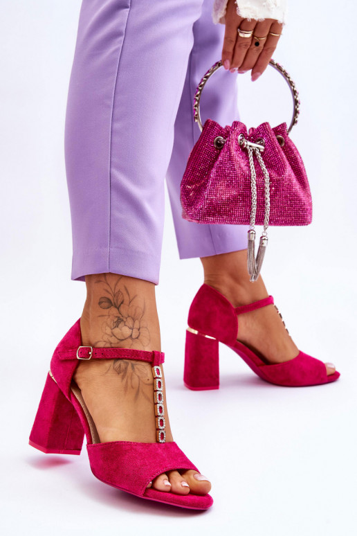 Suede High Heel Sandals With Cubic Zirconia Fuchsia Aniya Suede High Heel Sandals With Cubic Zirconia Fuchsia Aniya