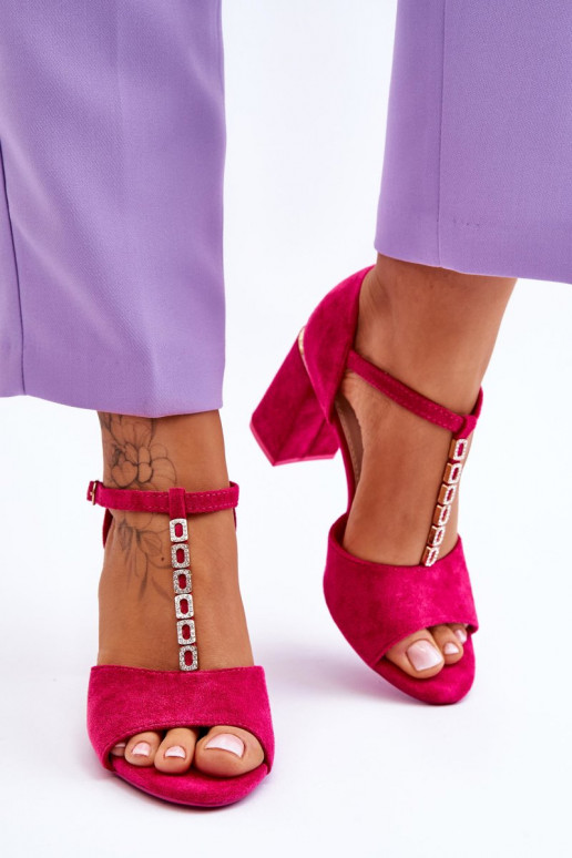 Suede High Heel Sandals With Cubic Zirconia Fuchsia Aniya Suede High Heel Sandals With Cubic Zirconia Fuchsia Aniya