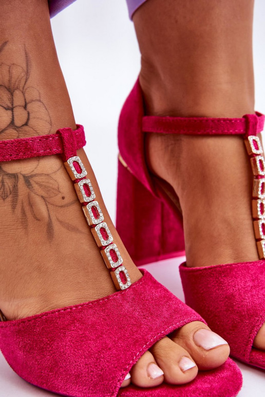 Suede High Heel Sandals With Cubic Zirconia Fuchsia Aniya Suede High Heel Sandals With Cubic Zirconia Fuchsia Aniya