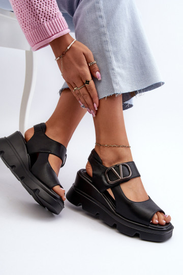 Women's Black Wedge and Platform Sandals in Eco Leather Triaola 2