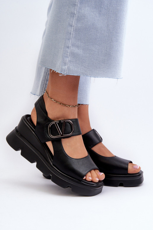 Women's Black Wedge and Platform Sandals in Eco Leather Triaola