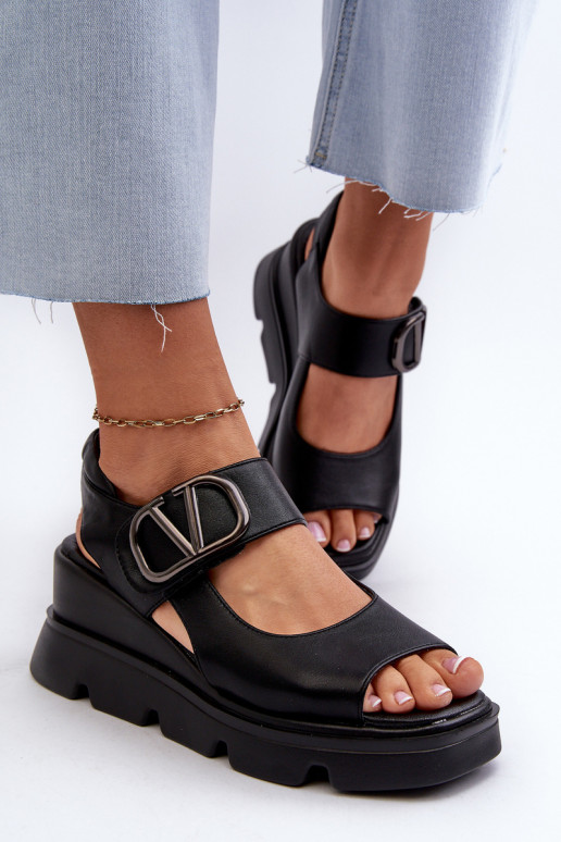 Women's Black Wedge and Platform Sandals in Eco Leather Triaola