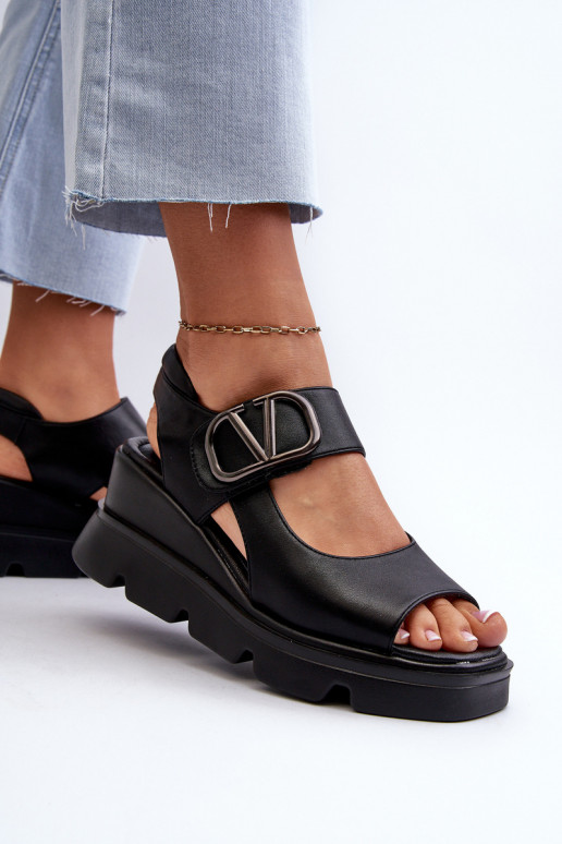 Women's Black Wedge and Platform Sandals in Eco Leather Triaola