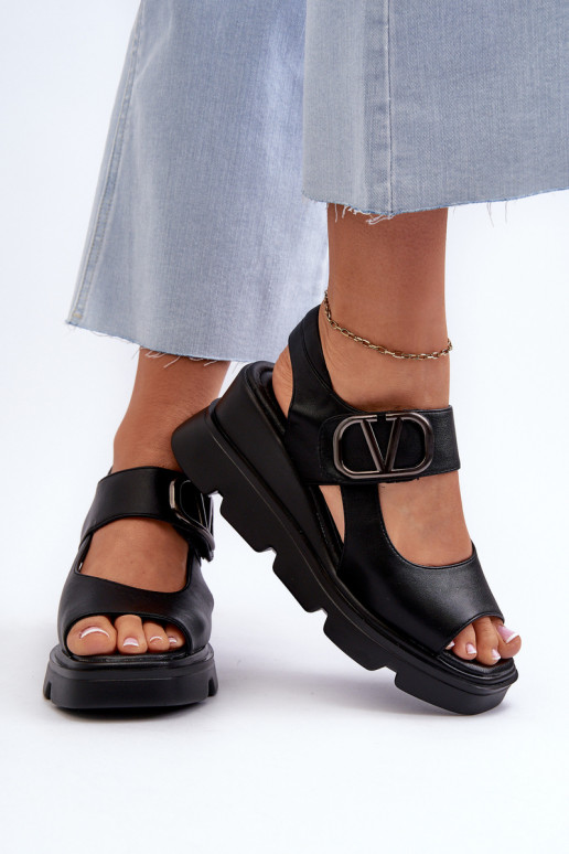 Women's Black Wedge and Platform Sandals in Eco Leather Triaola