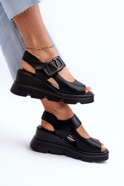Women's Black Wedge and Platform Sandals in Eco Leather Triaola