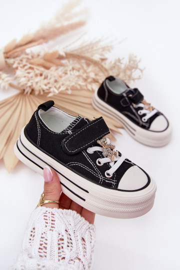 Girls Sneakers With Gold Clip Bear Black Solena