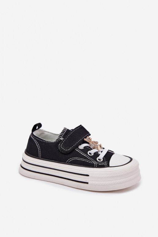 Girls Sneakers With Gold Clip Bear Black Solena