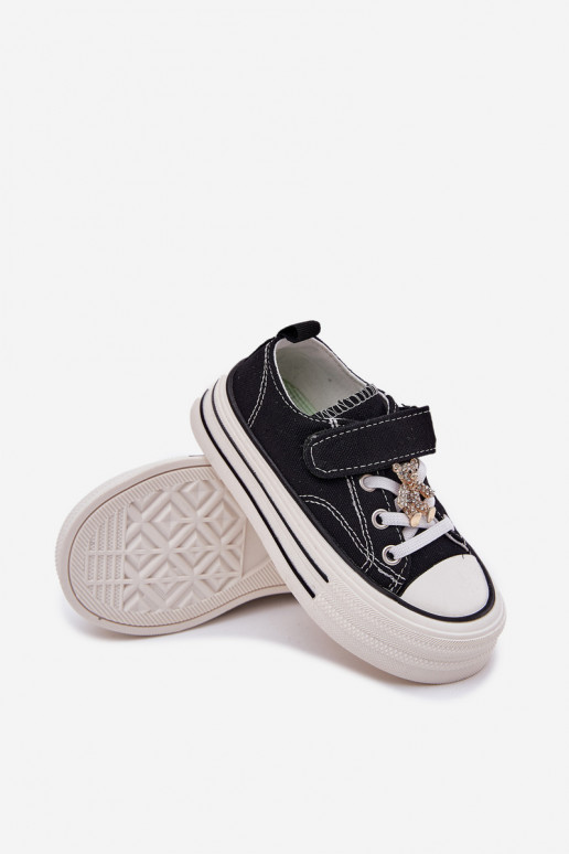 Girls Sneakers With Gold Clip Bear Black Solena