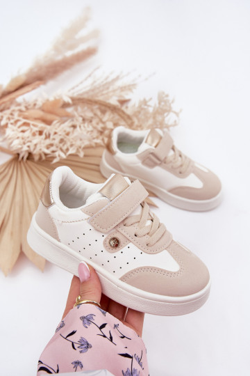 Buty Sportowe Sneakersy Dziewczęce Na Rzep Beżowe Zarina