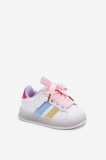 Buty Sportowe Sneakersy Dziecięce Ze Świecącą Podeszwą Biało-Różowe Arielle 2