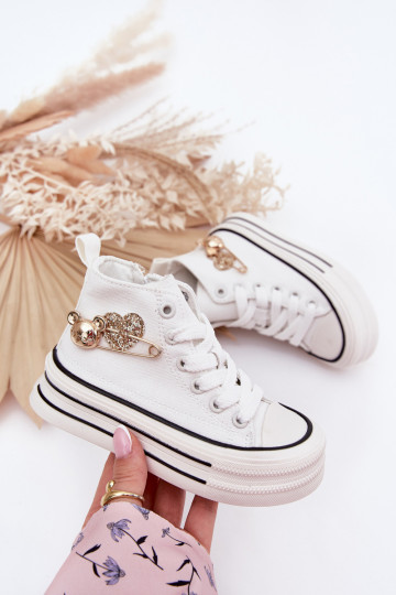 Children's High Sneakers With Golden Decoration White Elvena