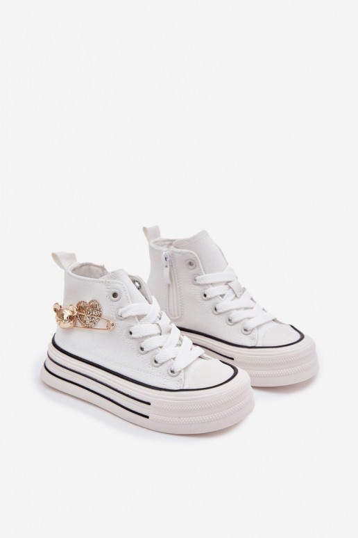 Children's High Sneakers With Golden Decoration White Elvena