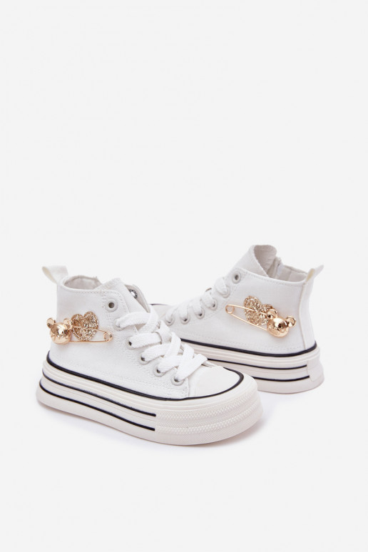 Children's High Sneakers With Golden Decoration White Elvena