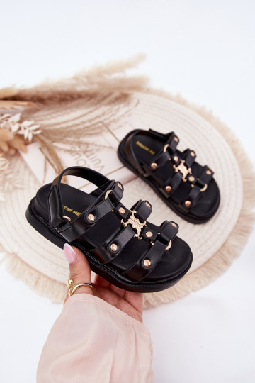 Girls sandals with golden detail black Lunessa