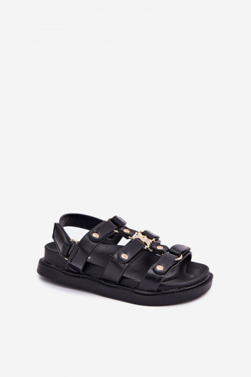 Girls sandals with golden detail black Lunessa 2