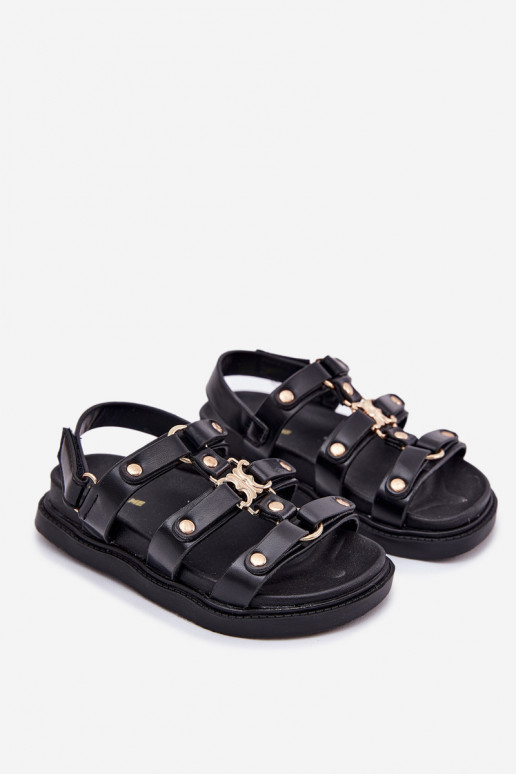 Girls sandals with golden detail black Lunessa