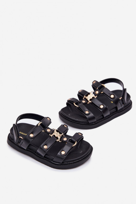 Girls sandals with golden detail black Lunessa