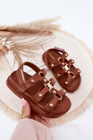 Girls sandals with gold detail brown Lunessa