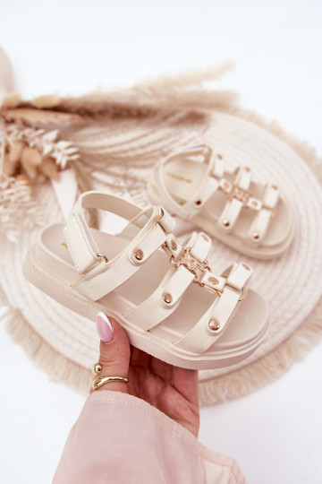 Girls Sandals With Golden Detail Beige Lunessa