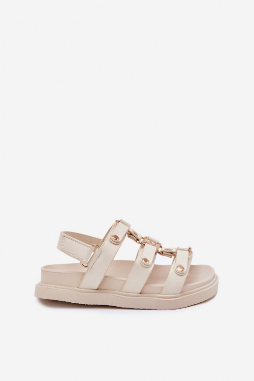 Girls Sandals With Golden Detail Beige Lunessa