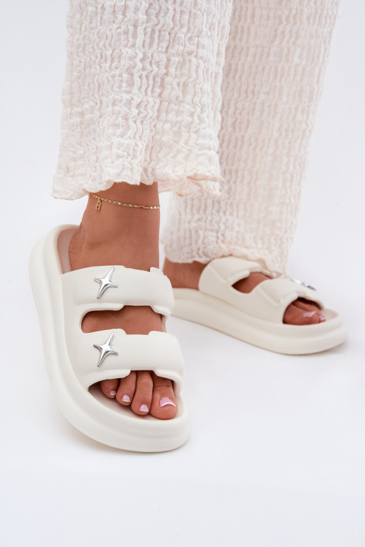 Women Foam Sandals On Platform Ecru Falowena