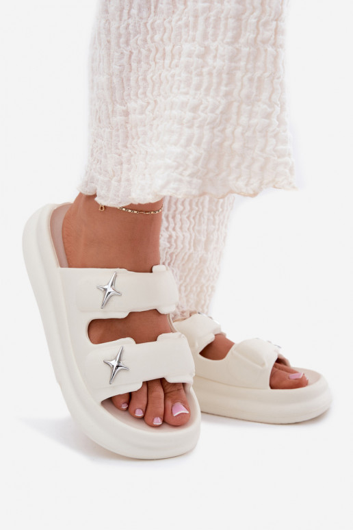 Women Foam Sandals On Platform Ecru Falowena