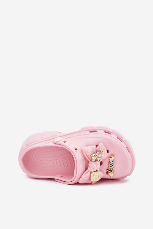 Girls Children's Foam Slippers With Bow And Decorations Pink Selvana Girls Children's Foam Slippers With Bow And Decorations Pink Selvana
