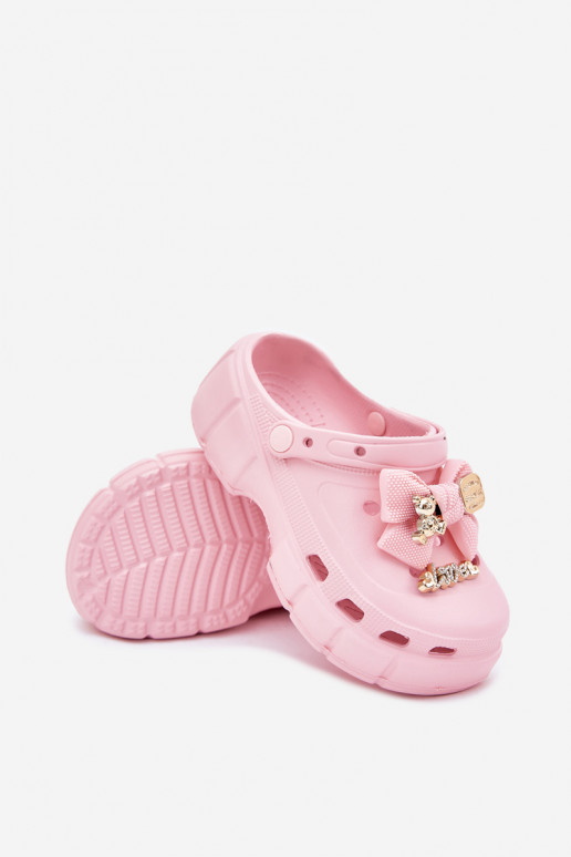 Girls Children's Foam Slippers With Bow And Decorations Pink Selvana Girls Children's Foam Slippers With Bow And Decorations Pink Selvana