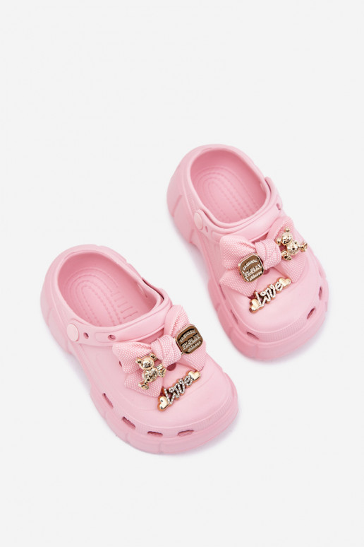 Girls Children's Foam Slippers With Bow And Decorations Pink Selvana Girls Children's Foam Slippers With Bow And Decorations Pink Selvana