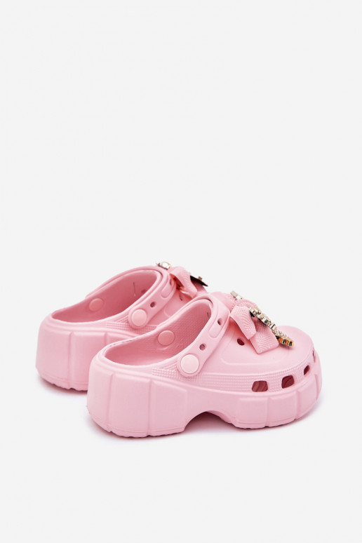 Girls Children's Foam Slippers With Bow And Decorations Pink Selvana Girls Children's Foam Slippers With Bow And Decorations Pink Selvana