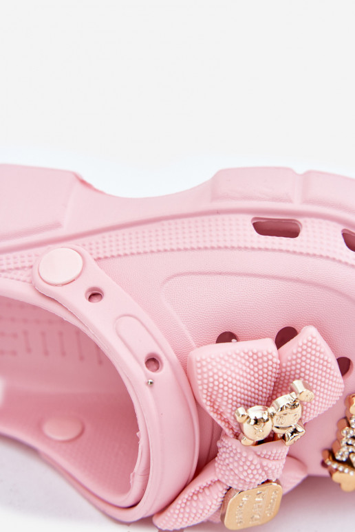 Girls Children's Foam Slippers With Bow And Decorations Pink Selvana Girls Children's Foam Slippers With Bow And Decorations Pink Selvana