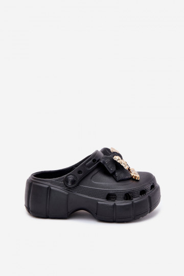 Girls Foam Slippers With Bow And Decorations Black Selvana 2