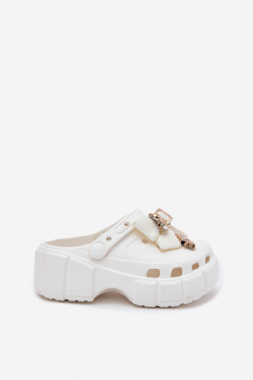 Girls Foam Slippers With Bow And Decorations White Selvana 2