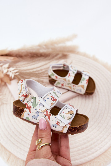 Children's sandals on cork sole with buckles dinosaurs multicolor Thessa