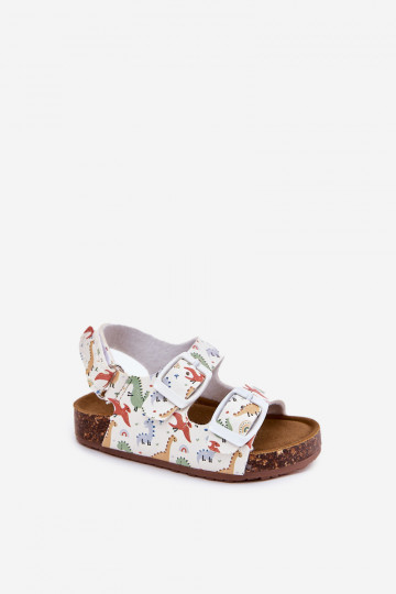 Children's sandals on cork sole with buckles dinosaurs multicolor Thessa 2
