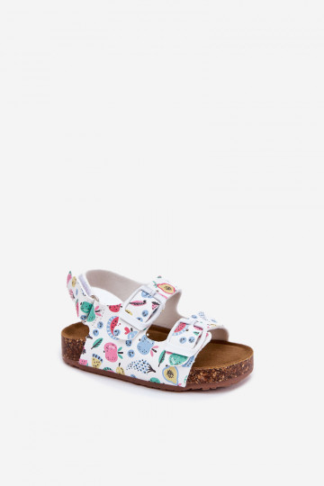 Children's sandals on cork sole with buckles fruits white Thessa 2