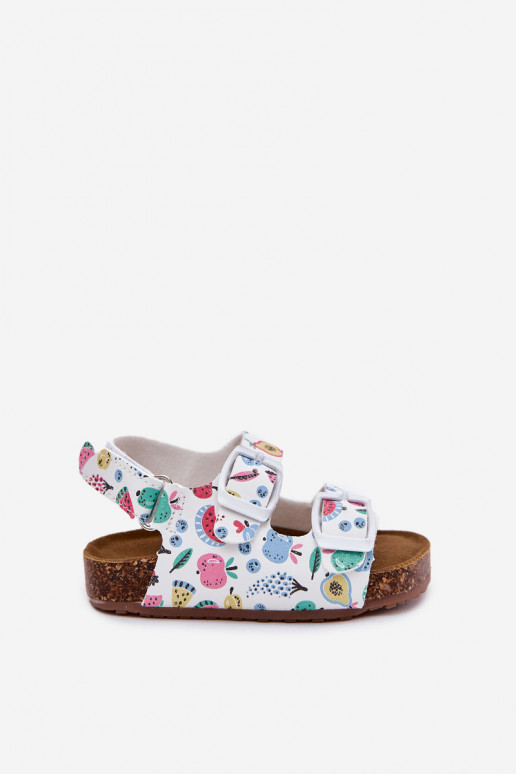 Children's sandals on cork sole with buckles fruits white Thessa Children's sandals on cork sole with buckles fruits white Thessa