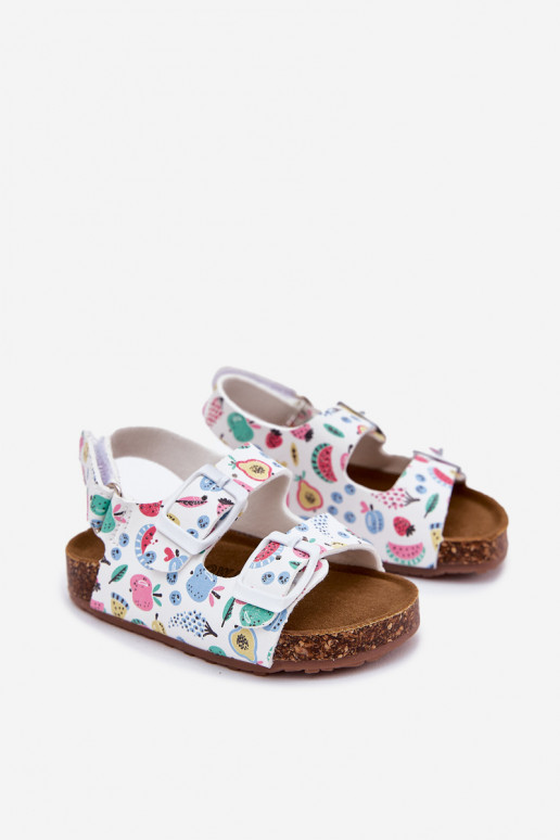 Children's sandals on cork sole with buckles fruits white Thessa Children's sandals on cork sole with buckles fruits white Thessa