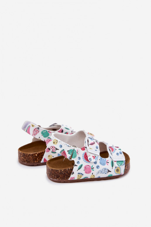 Children's sandals on cork sole with buckles fruits white Thessa Children's sandals on cork sole with buckles fruits white Thessa