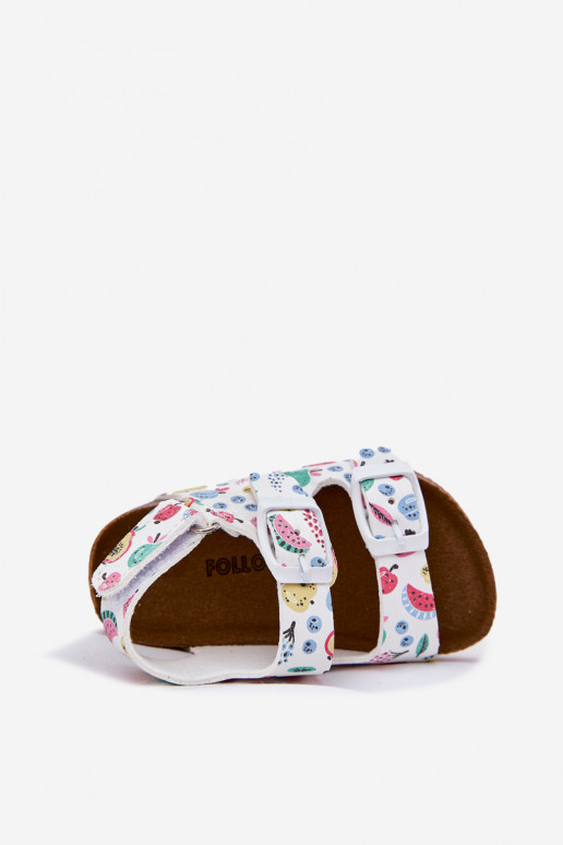Children's sandals on cork sole with buckles fruits white Thessa Children's sandals on cork sole with buckles fruits white Thessa