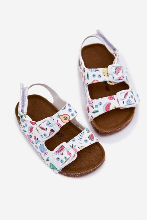 Children's sandals on cork sole with buckles fruits white Thessa Children's sandals on cork sole with buckles fruits white Thessa
