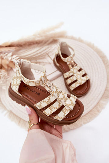 Girls Gladiator Sandals With Gold Detail Beige Vesira
