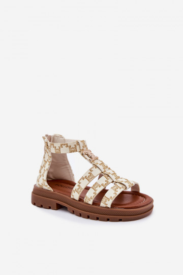 Girls Gladiator Sandals With Gold Detail Beige Vesira 2